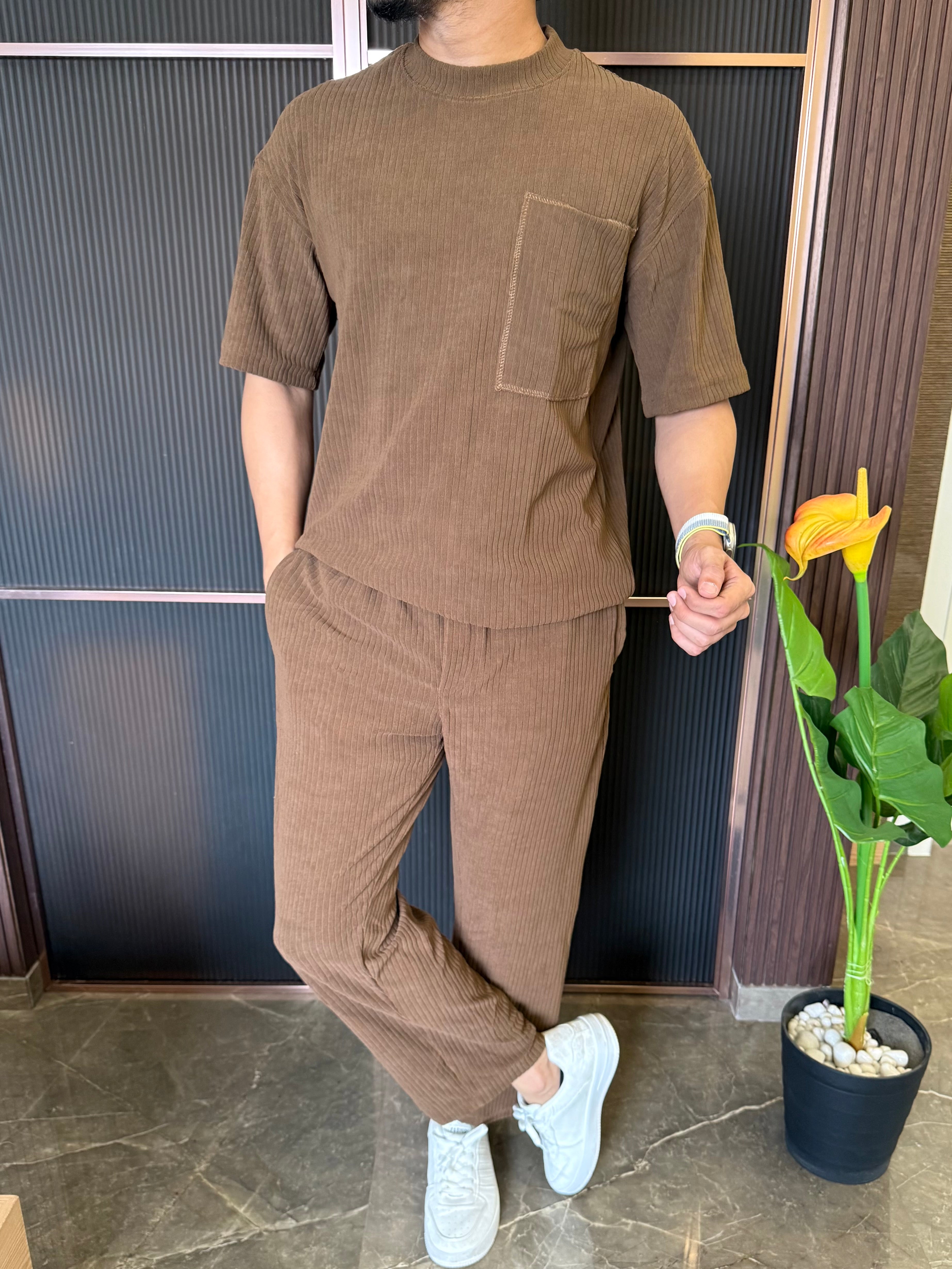 Imported Cord Fabric Brown Cord Set