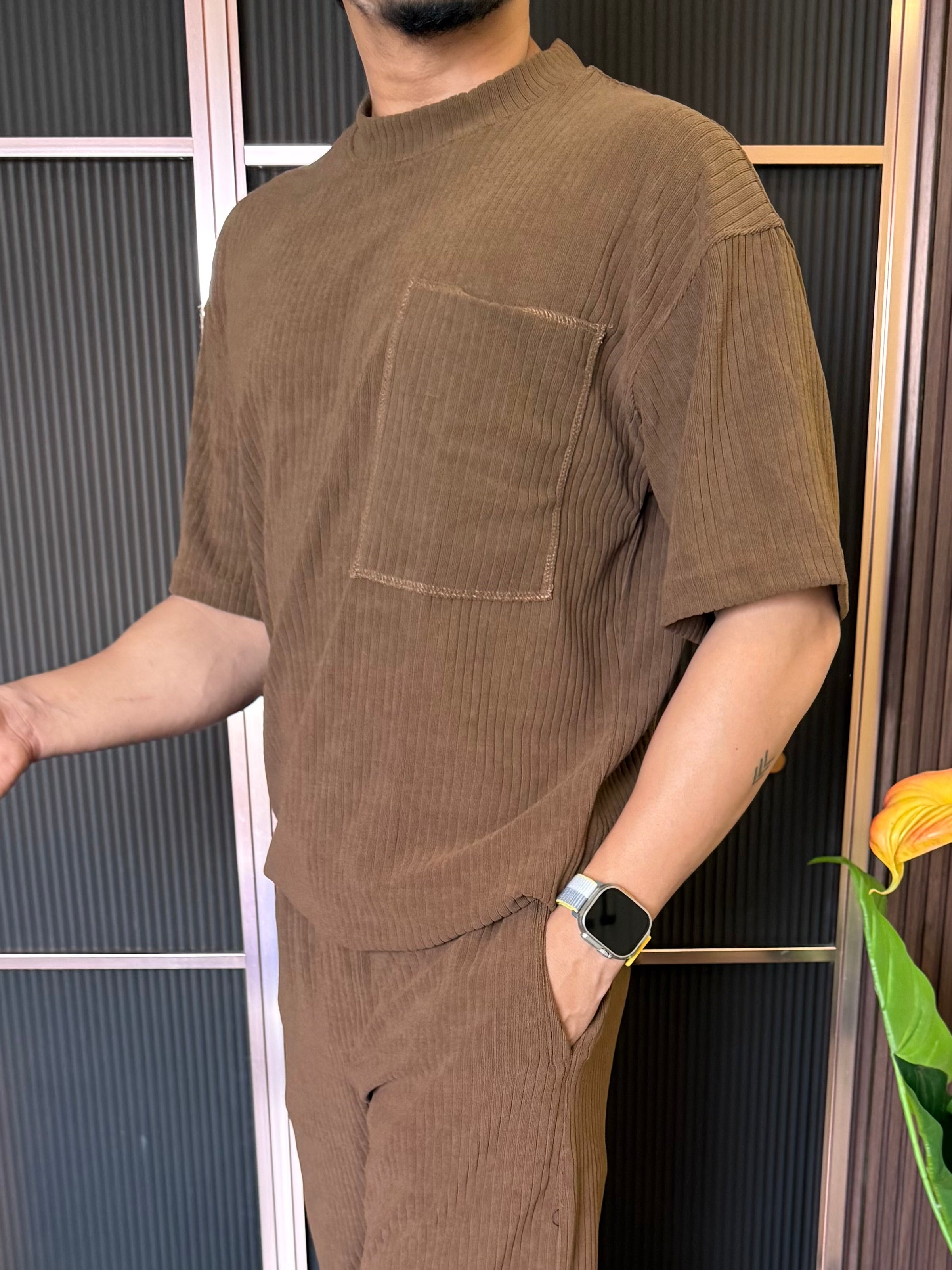 Imported Cord Fabric Brown Cord Set