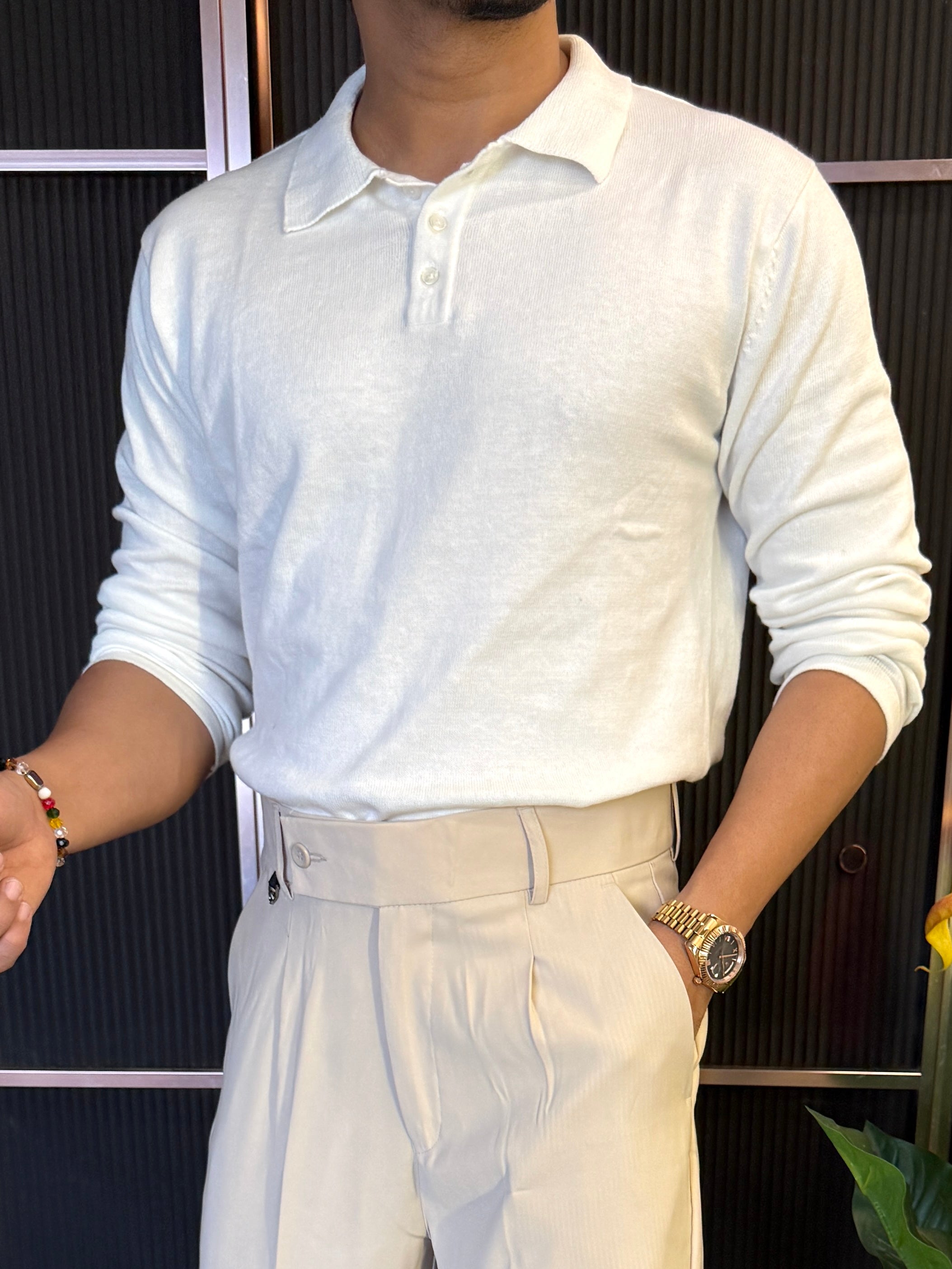 Knitted Collar White Fullsleeves