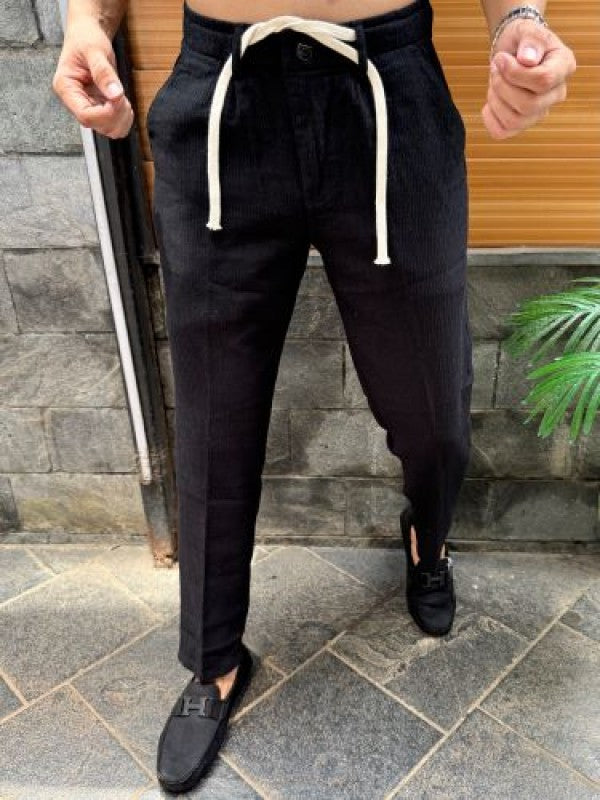 Elastic Waist Cord Black Pant