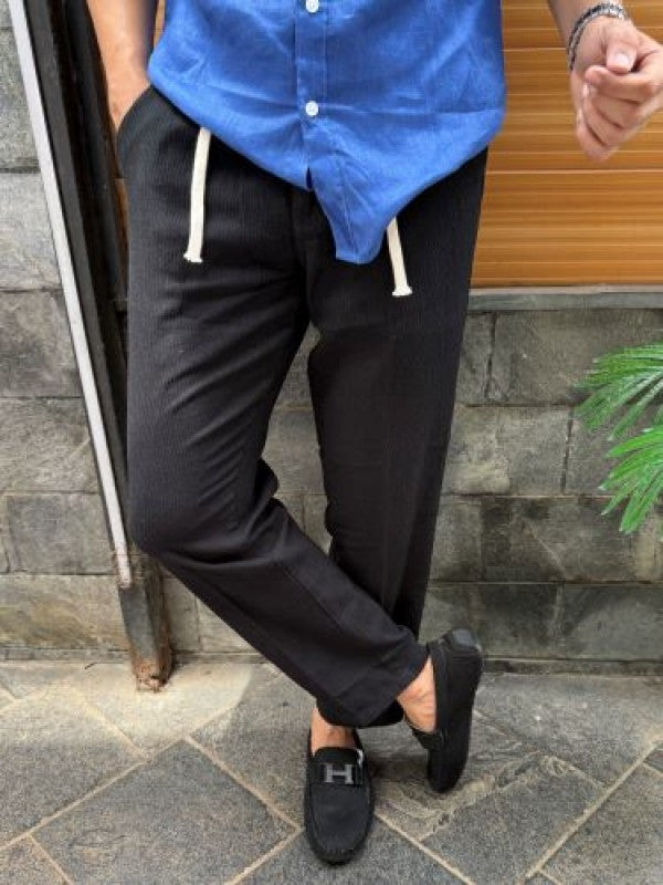 Elastic Waist Cord Black Pant