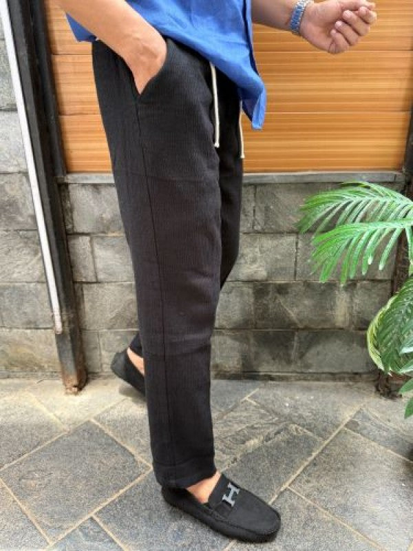 Elastic Waist Cord Black Pant
