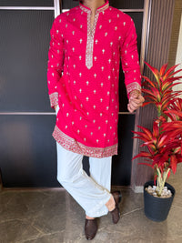 V Neck Dark Pink Work Kurta