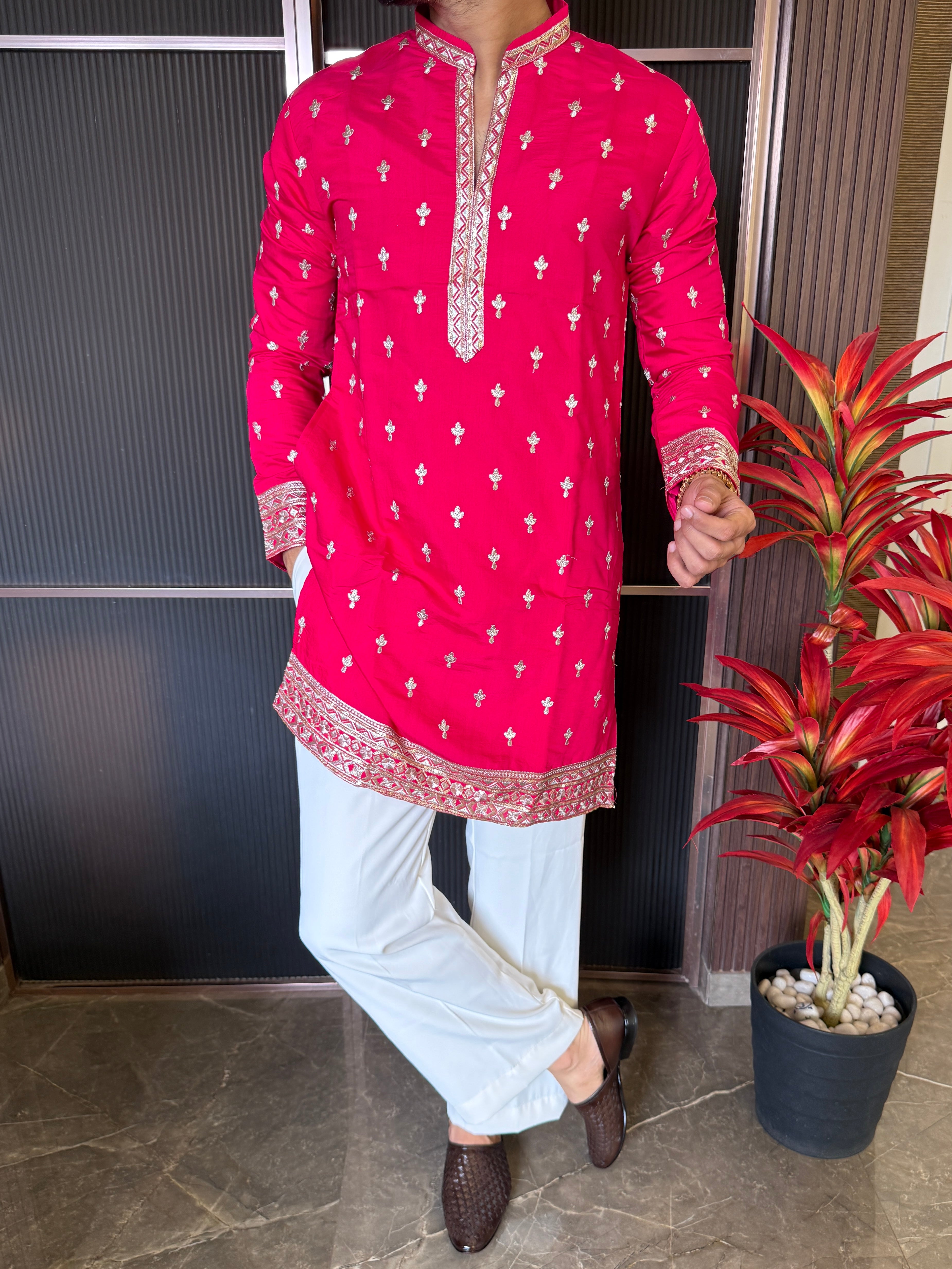 V Neck Dark Pink Work Kurta