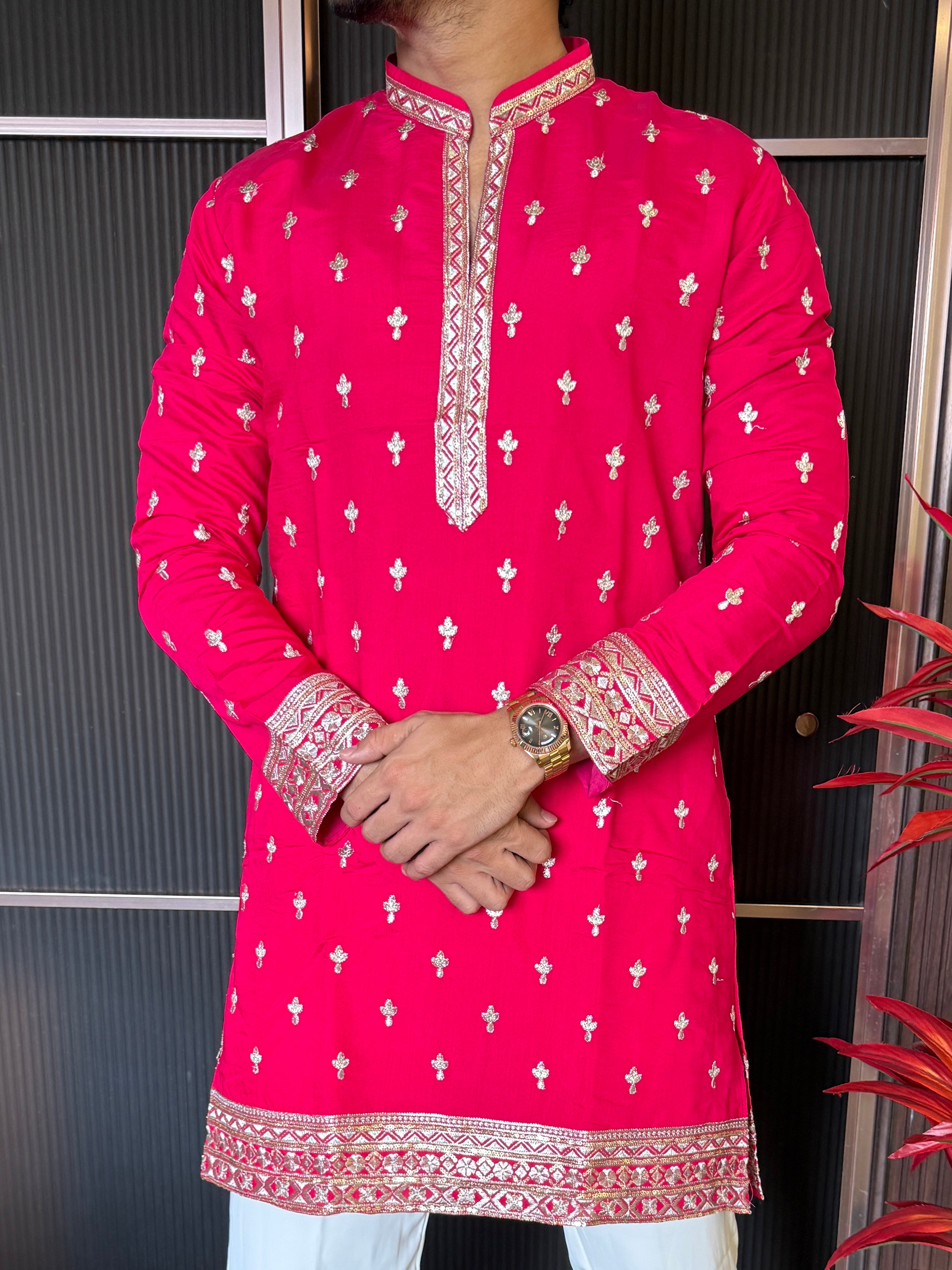 V Neck Dark Pink Work Kurta