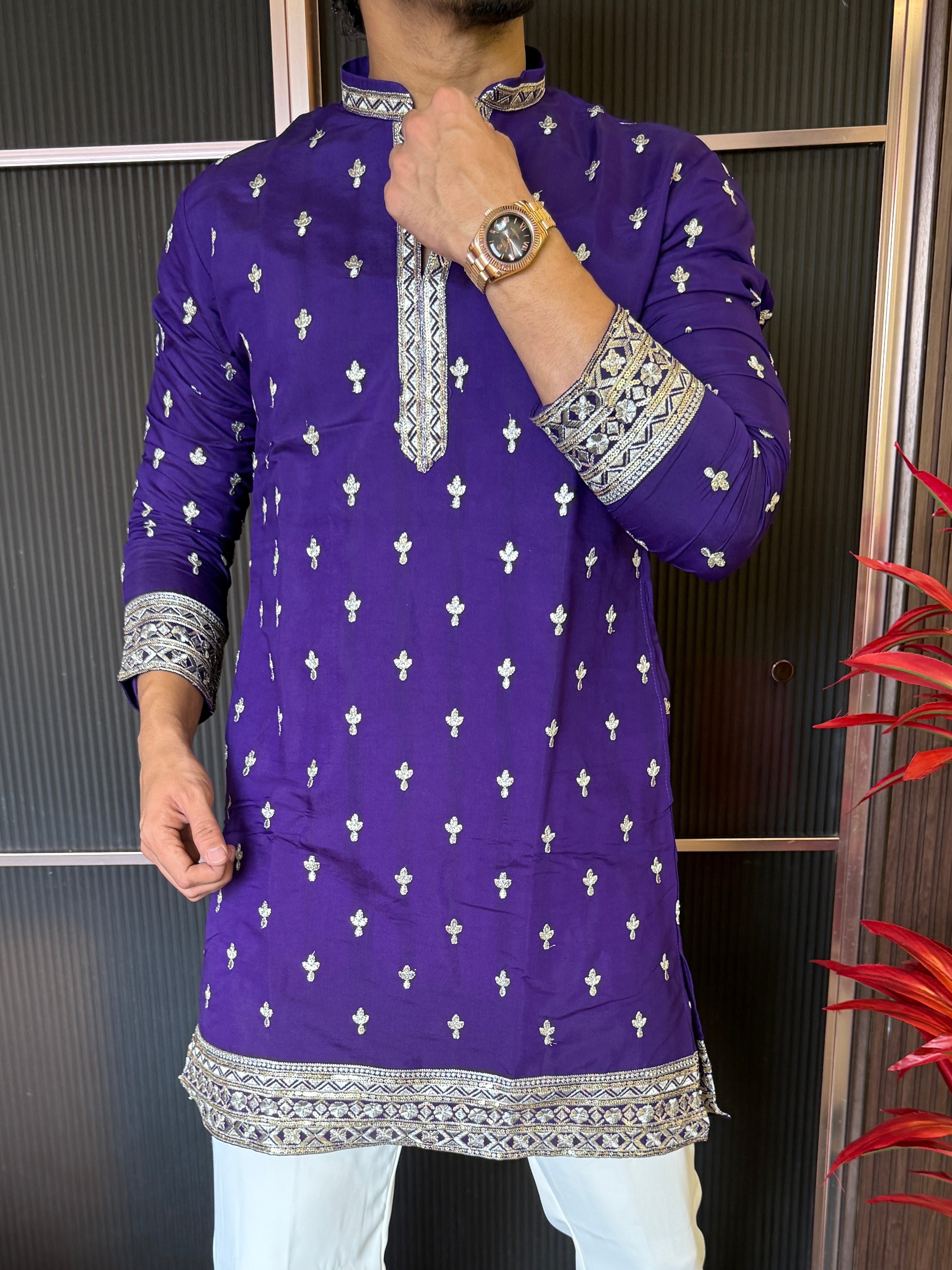 V Neck Blue 2 Work Kurta