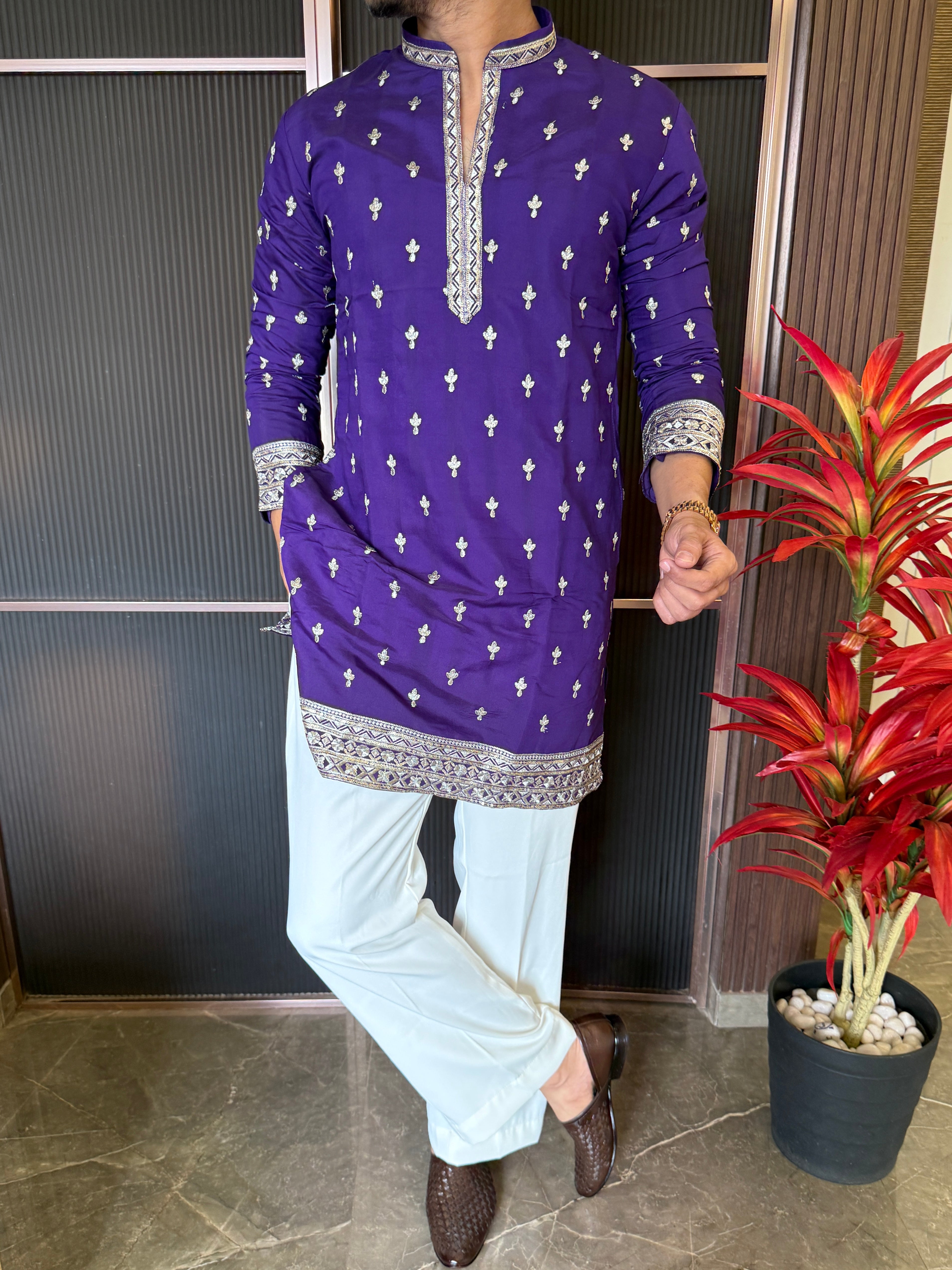 V Neck Blue 2 Work Kurta