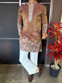 Shimmer Premium Handwork Brown Kurta