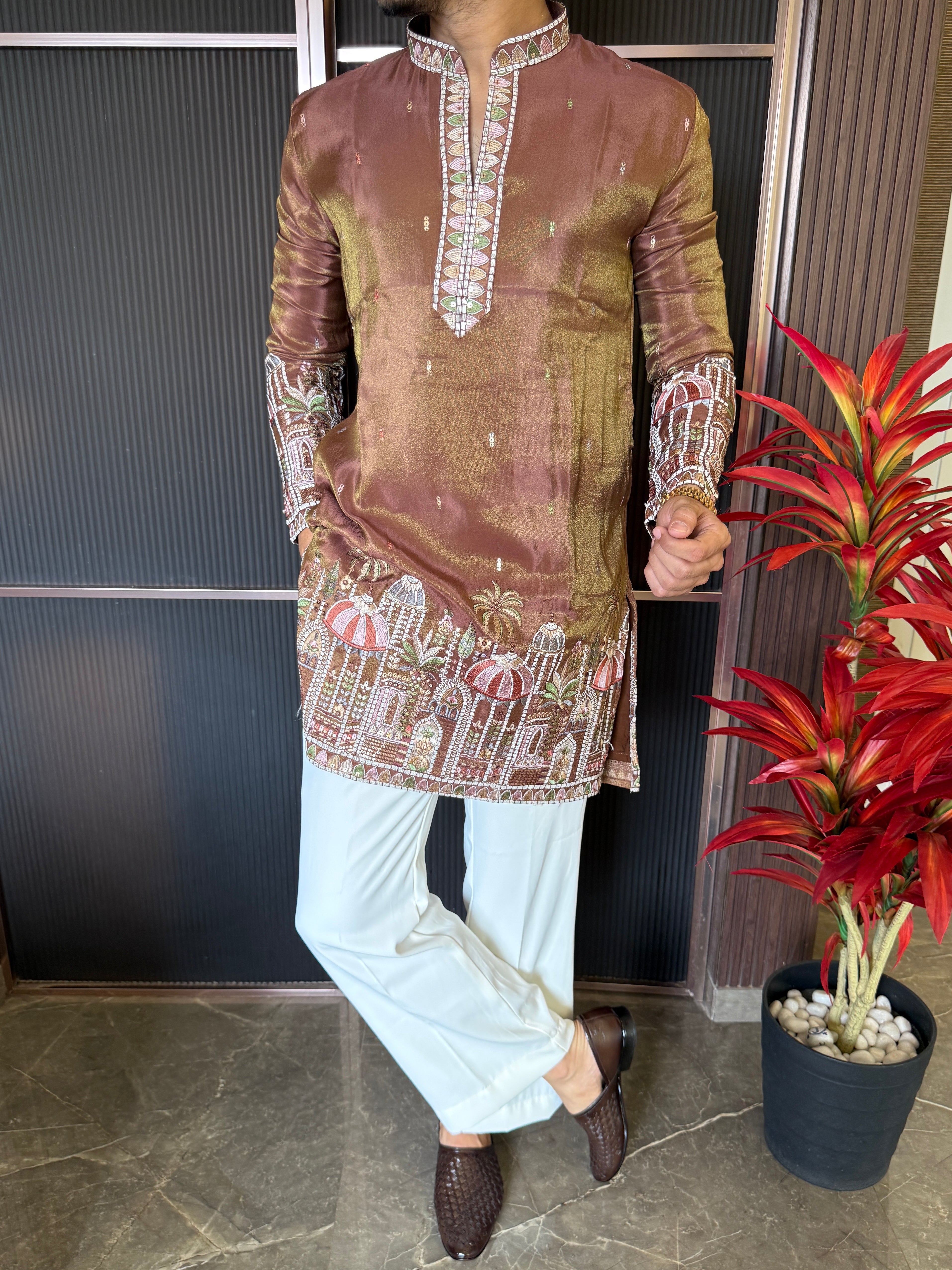 Shimmer Premium Handwork Brown Kurta