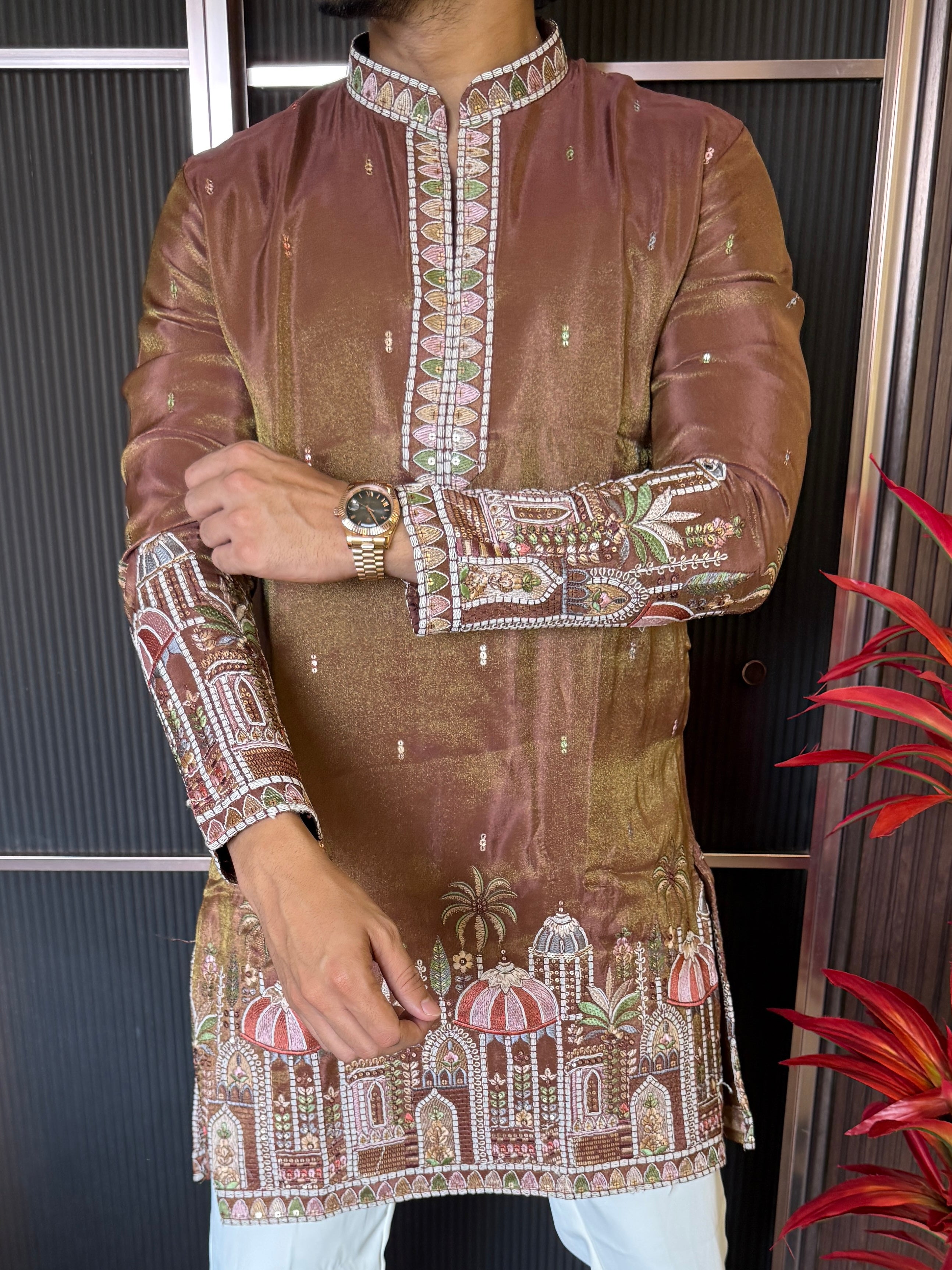 Shimmer Premium Handwork Brown Kurta