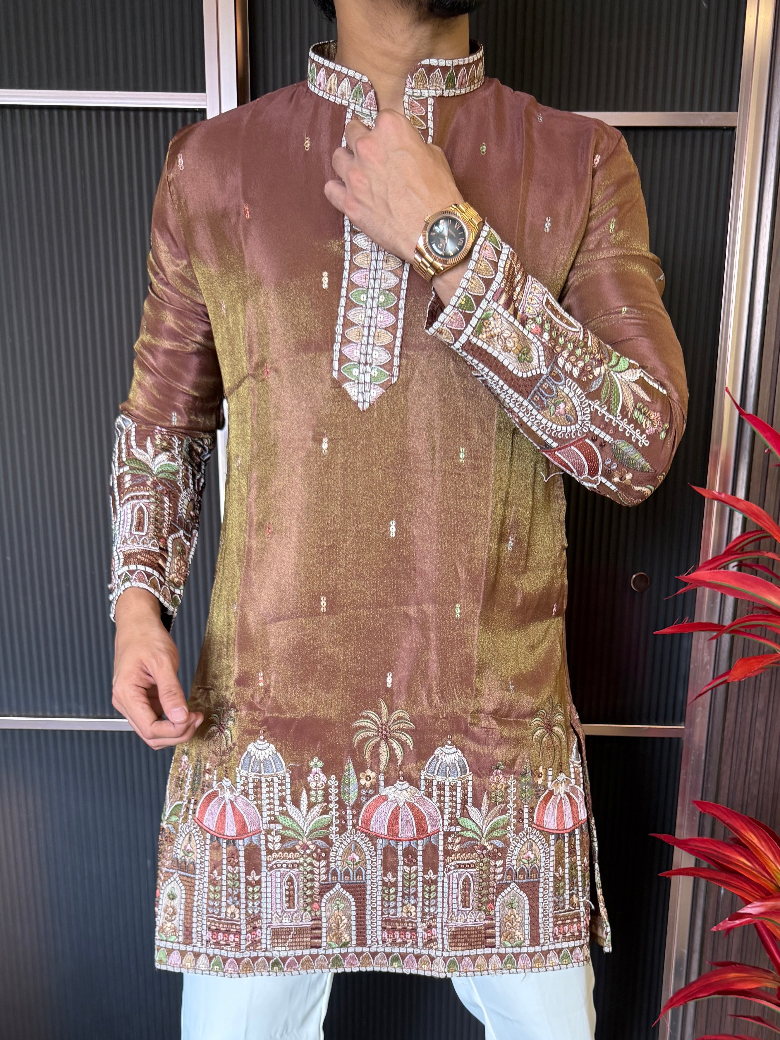 Shimmer Premium Handwork Brown Kurta