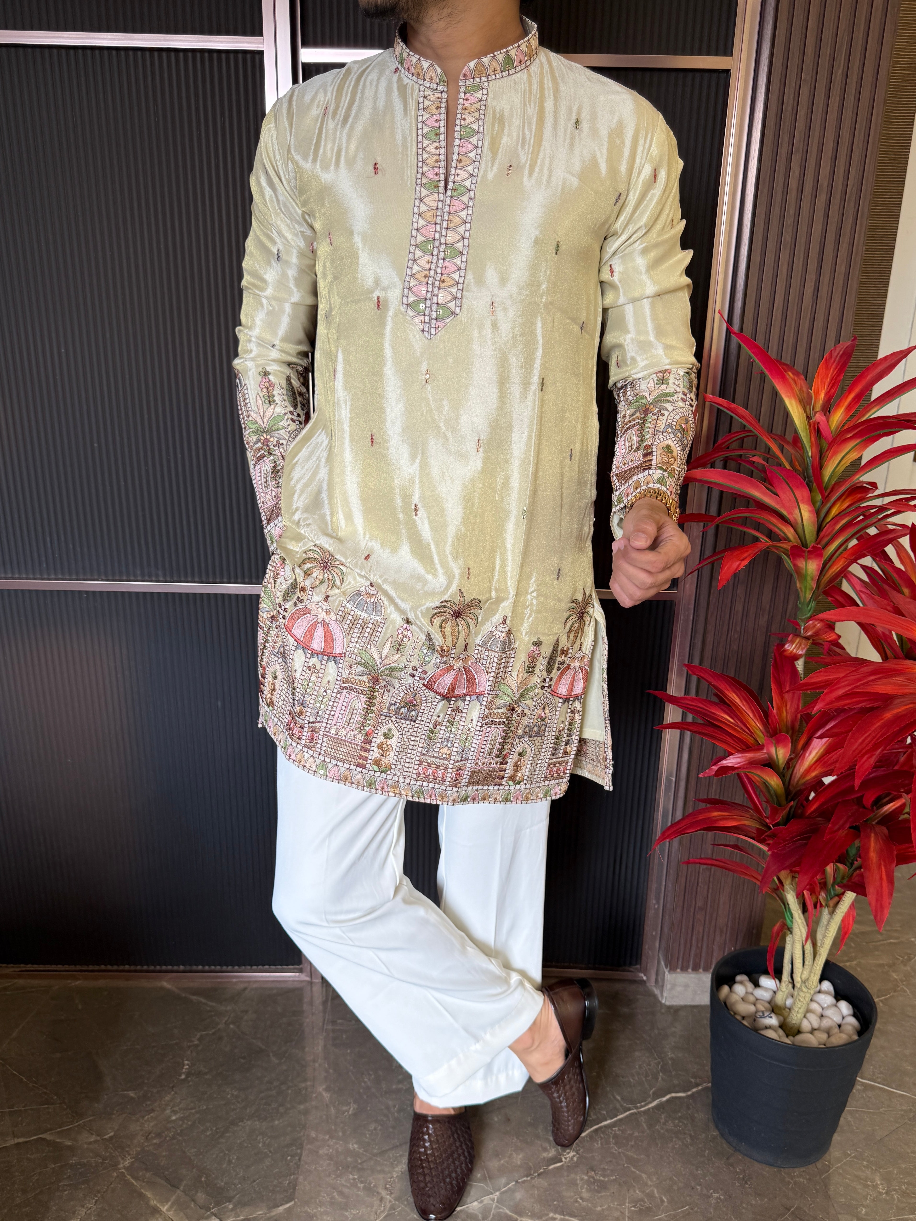 Shimmer Premium Handwork Pista Kurta