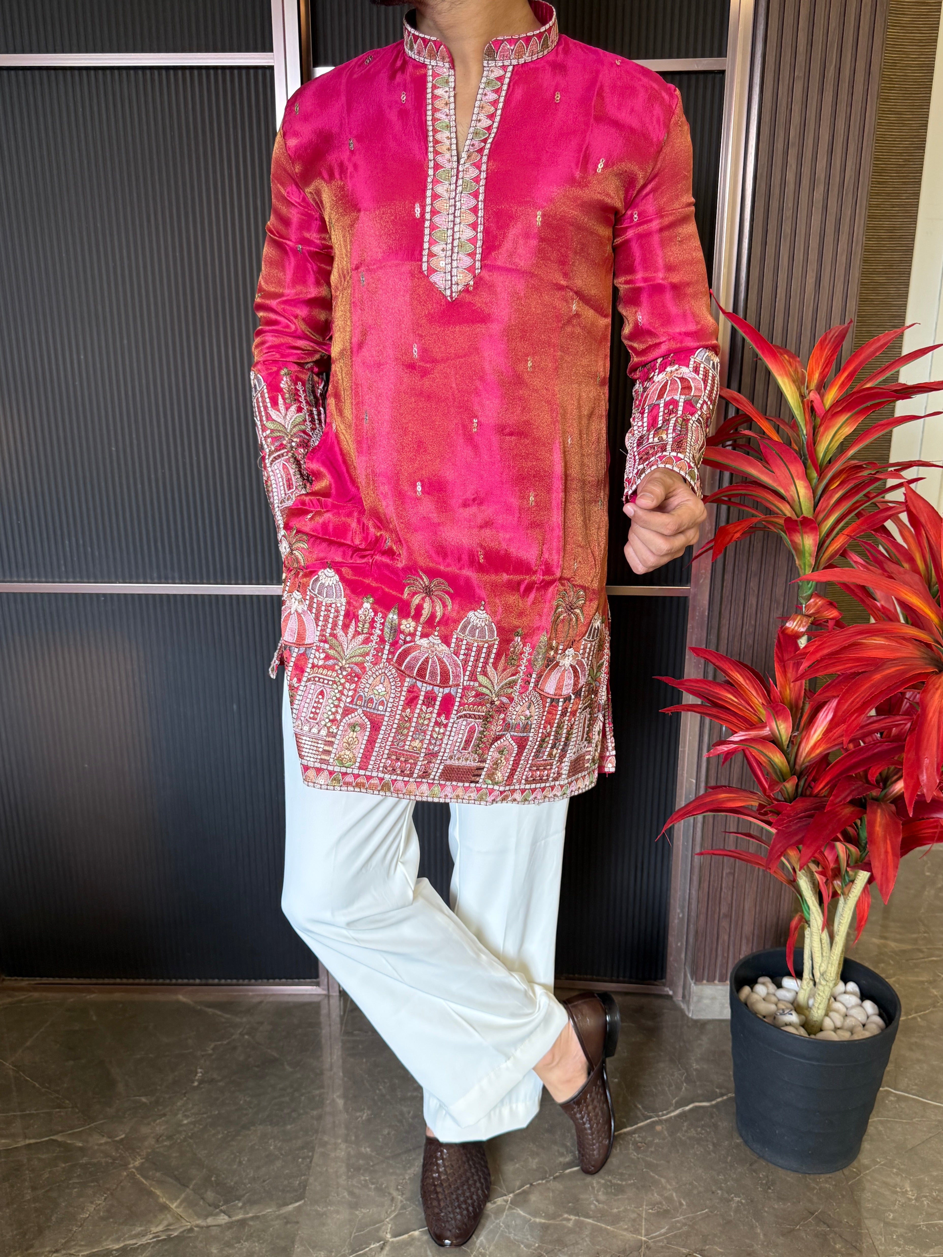 Shimmer Premium Handwork Pink Kurta