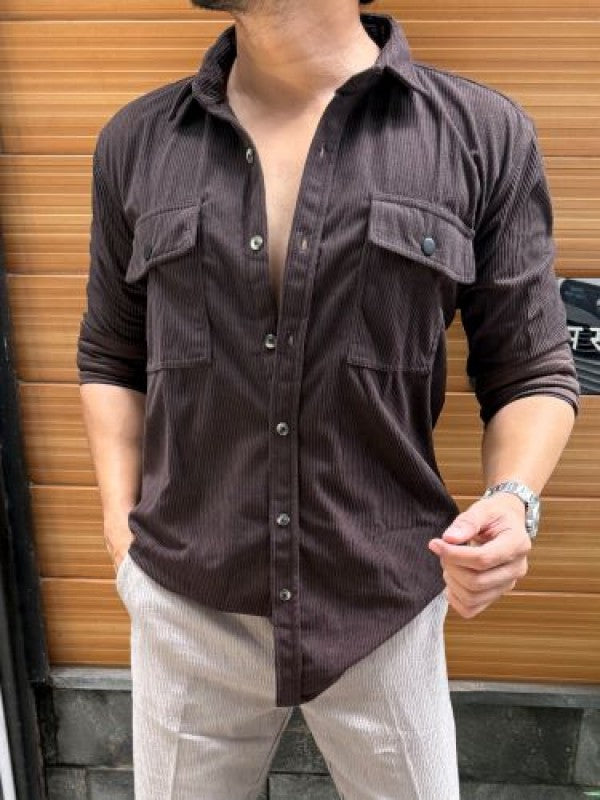 Corduroy  Cargo Dark Brown Full sleeve Shirt