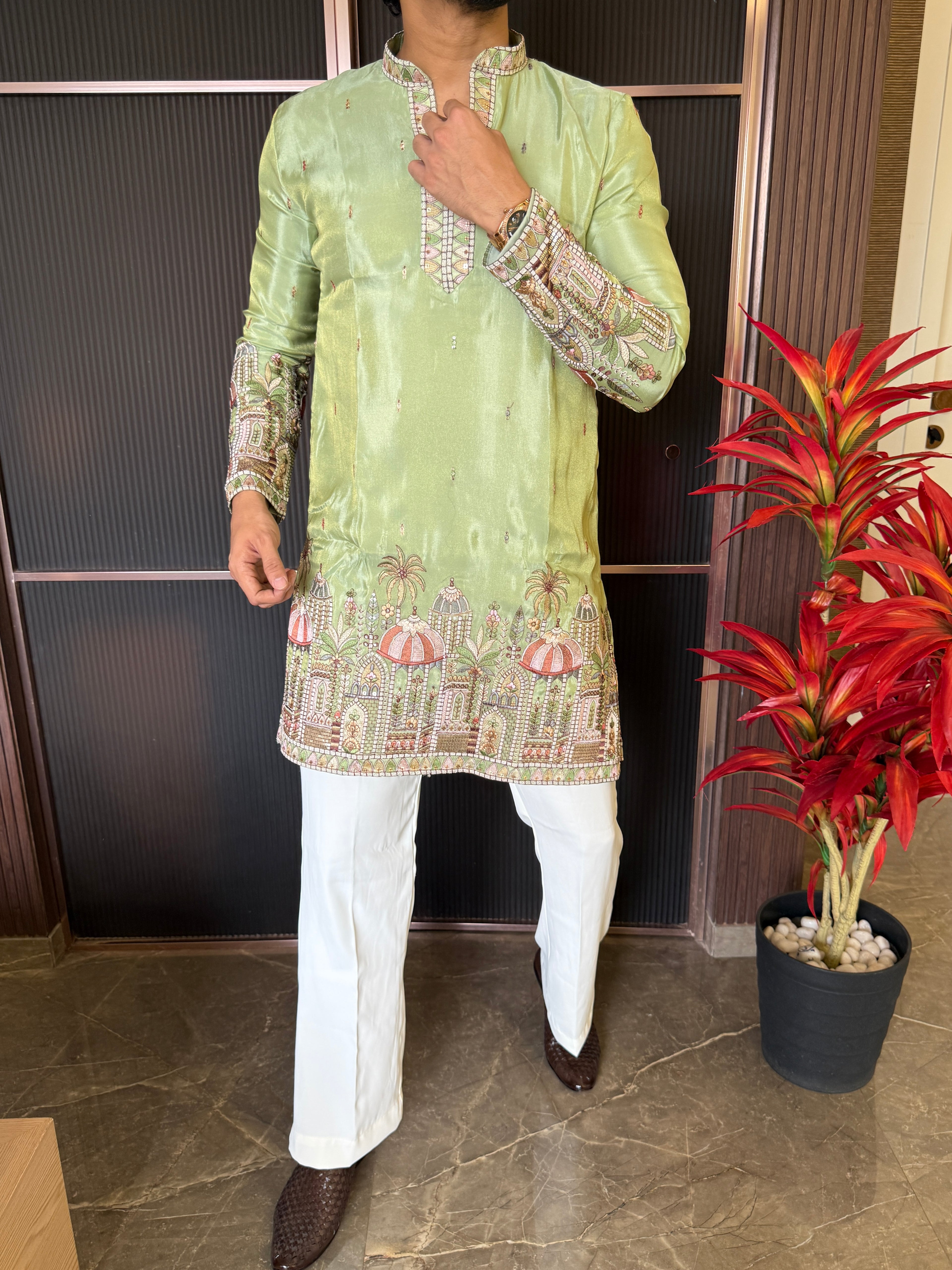 Shimmer Premium Handwork Green Kurta