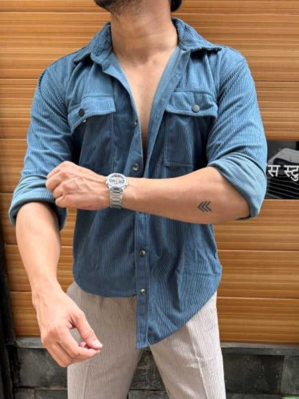 Corduroy  Cargo Blue Full sleeve Shirt