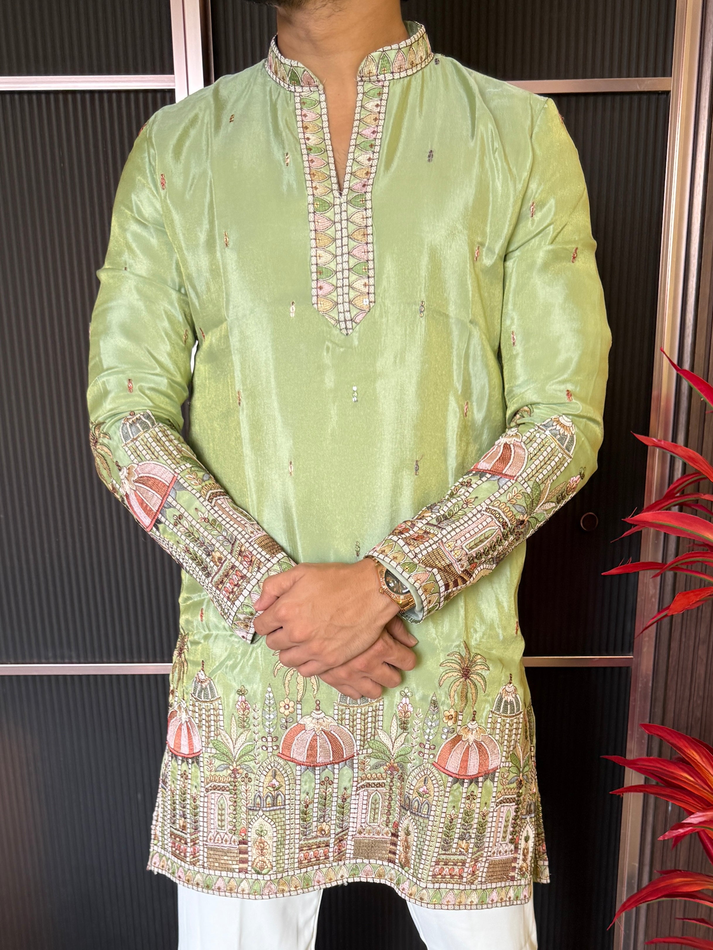 Shimmer Premium Handwork Green Kurta