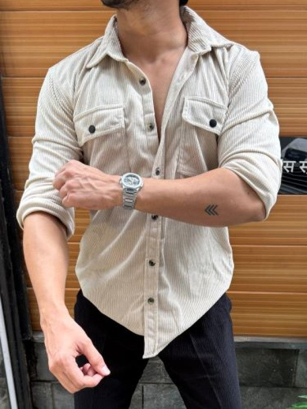 Corduroy  Cargo Cream Full sleeve Shirt