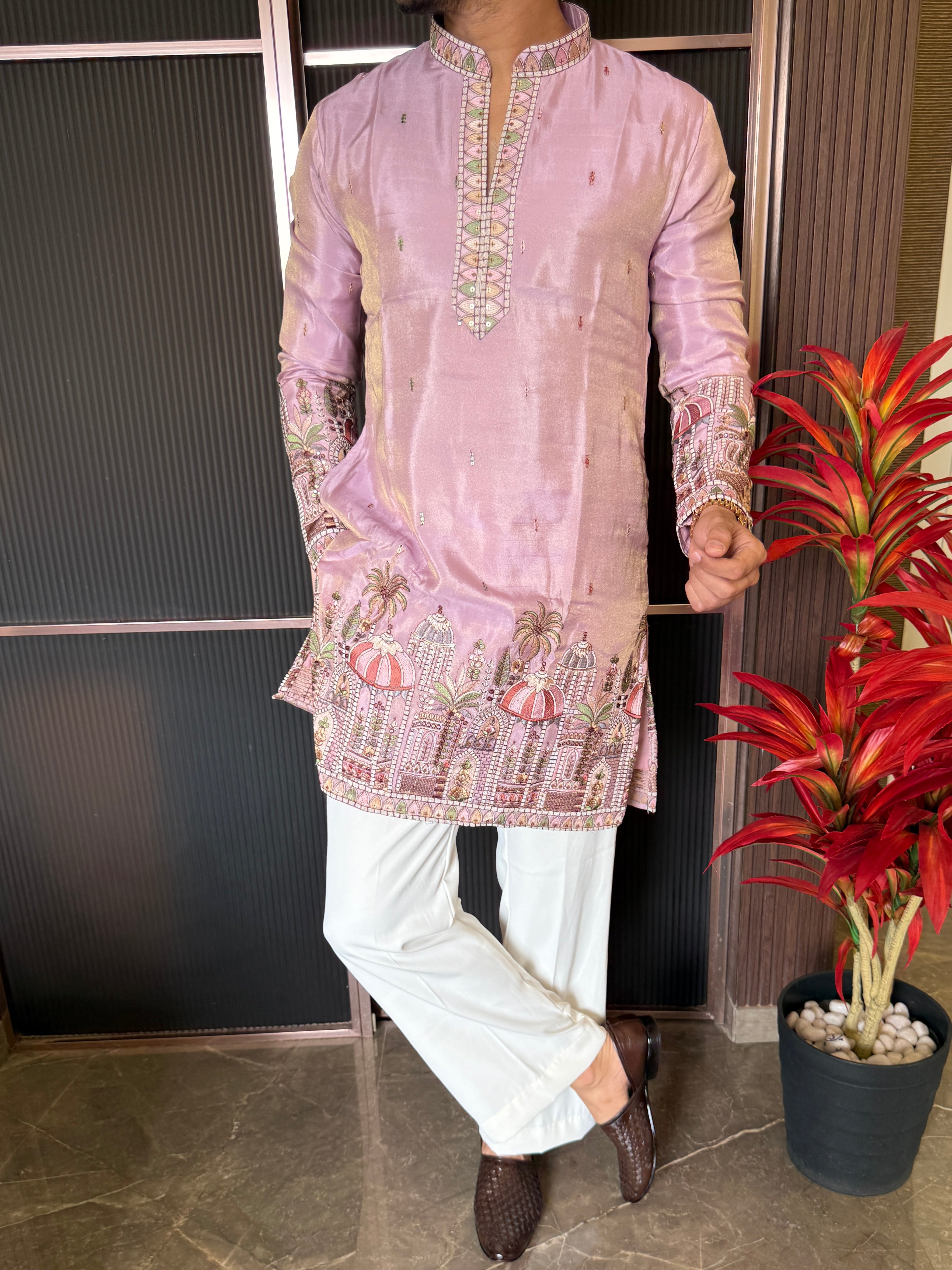 Shimmer Premium Handwork Peach Kurta