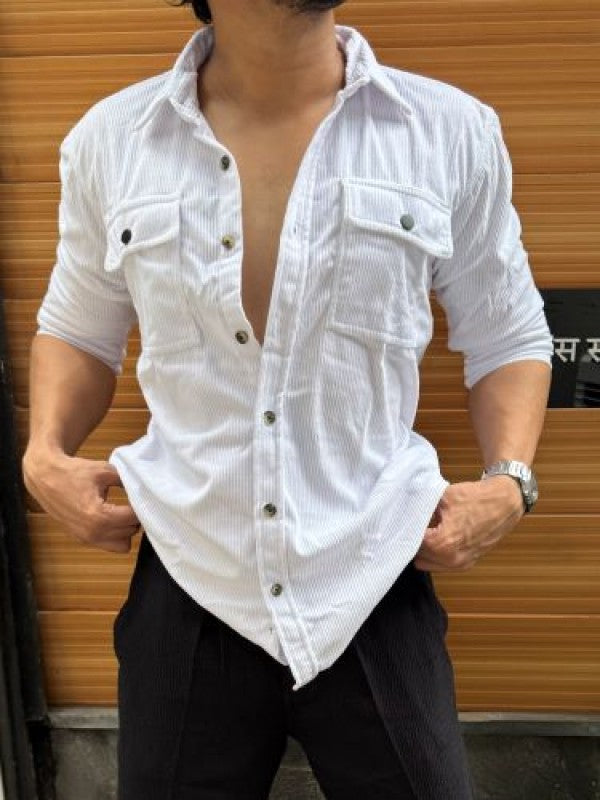 Corduroy  Cargo White Full sleeve Shirt