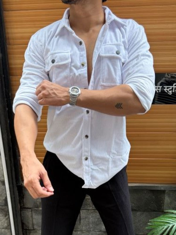 Corduroy  Cargo White Full sleeve Shirt