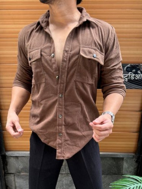 Corduroy  Cargo Light Brown Full sleeve Shirt