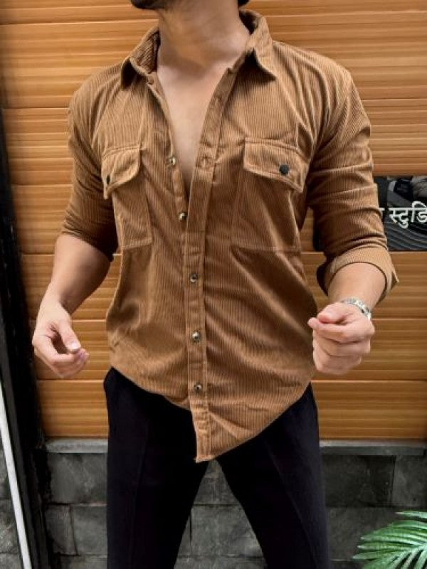 Corduroy  Cargo Camel Full sleeve Shirt