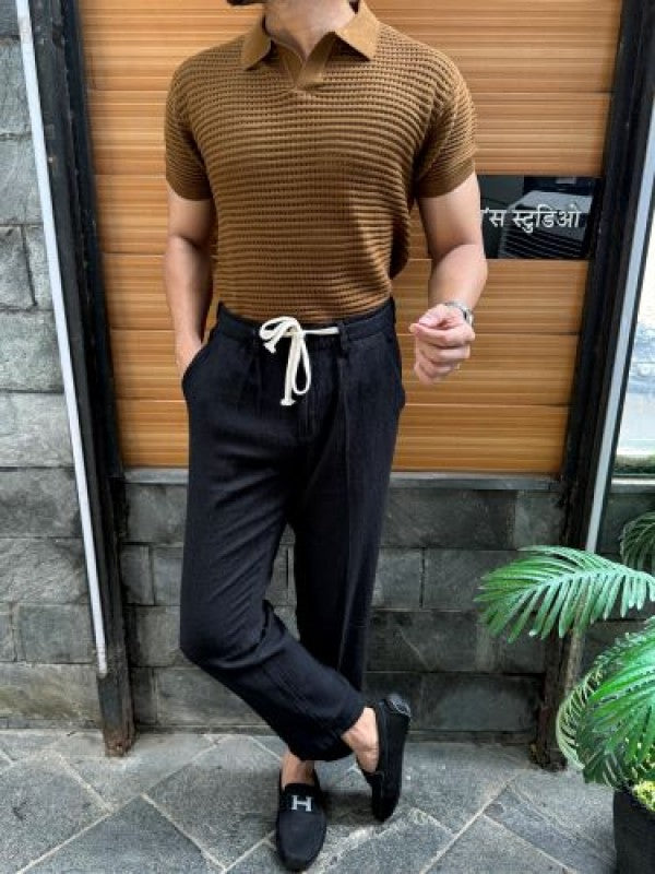knitted Heavy Camel Collar T shirt