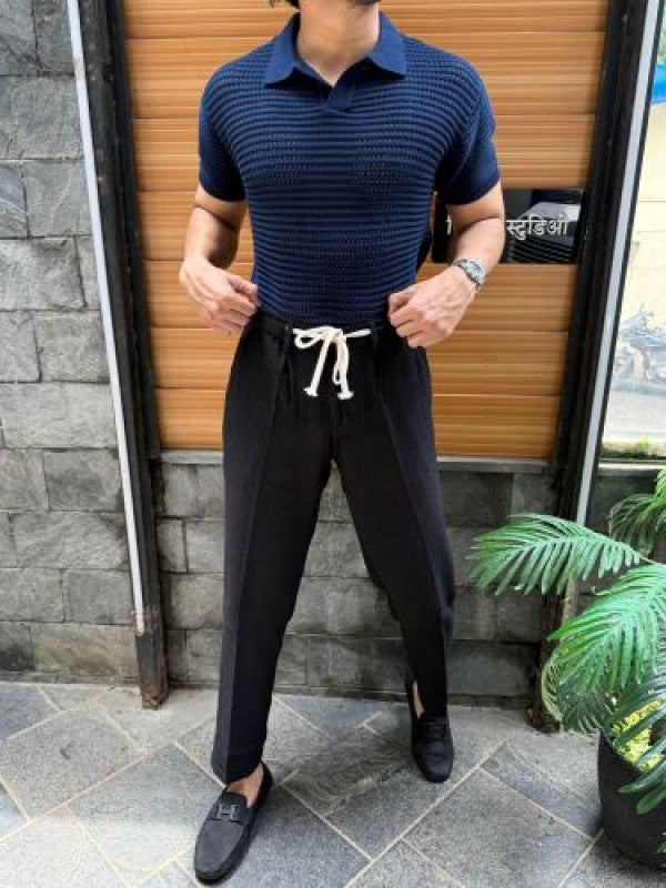 knitted Heavy Navy Collar T shirt