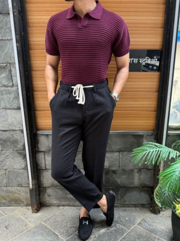knitted Heavy Wine Collar T shirt