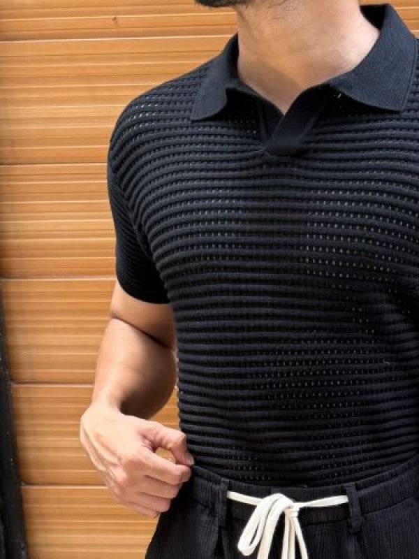 knitted Heavy Black Collar T shirt
