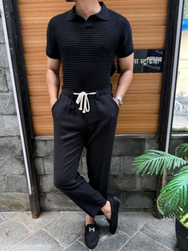 knitted Heavy Black Collar T shirt