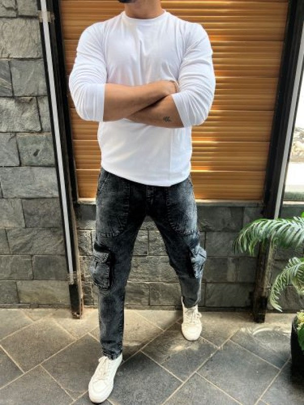 Smooth Cotton Lycra White Fullsleeve Tshirt