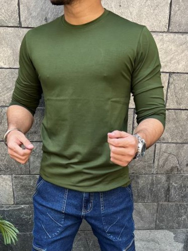 Smooth Cotton Lycra  Green Fullsleeve Tshirt
