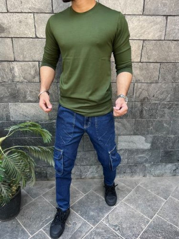 Smooth Cotton Lycra  Green Fullsleeve Tshirt