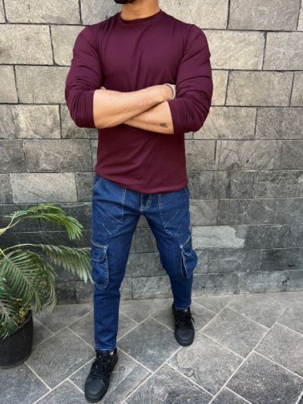 Smooth Cotton Lycra  Wine Fullsleeve Tshirt