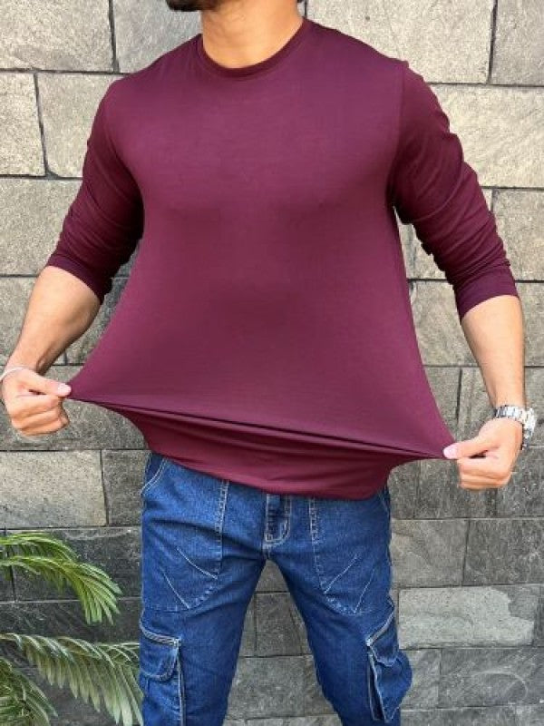 Smooth Cotton Lycra  Wine Fullsleeve Tshirt