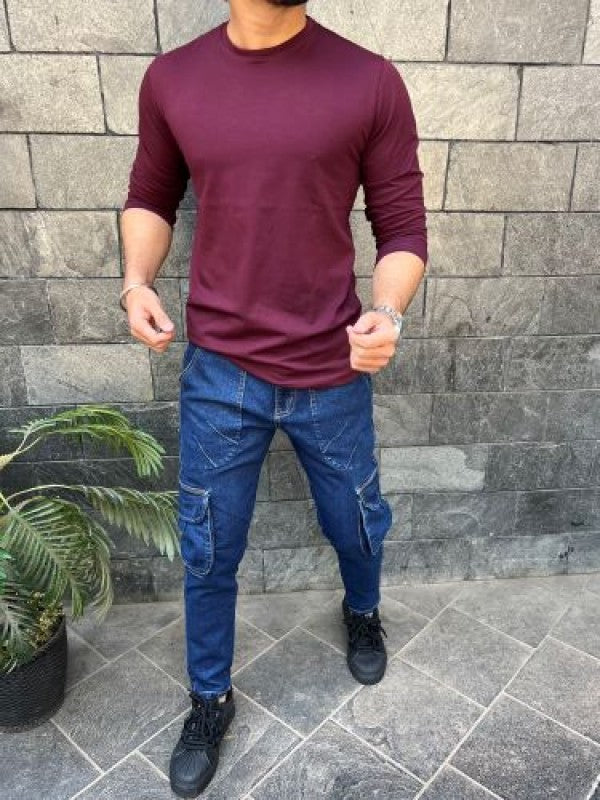 Smooth Cotton Lycra  Wine Fullsleeve Tshirt
