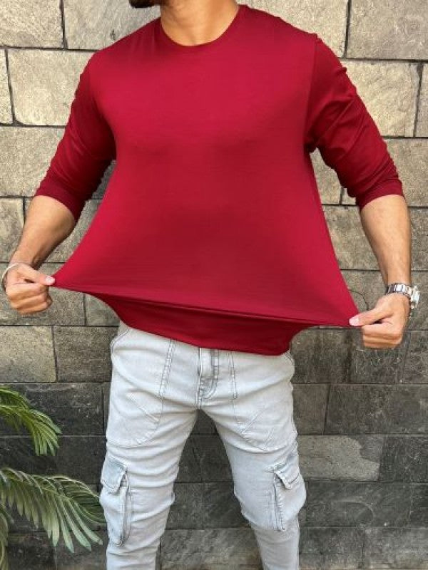 Smooth Cotton Lycra  Maroon Fullsleeve Tshirt