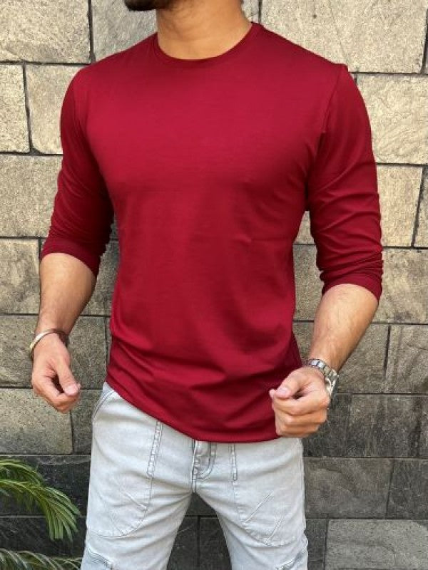 Smooth Cotton Lycra  Maroon Fullsleeve Tshirt