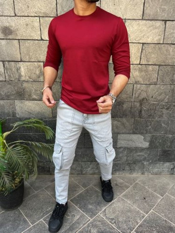 Smooth Cotton Lycra  Maroon Fullsleeve Tshirt