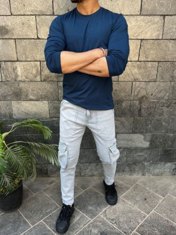 Smooth Cotton Lycra  Blue Fullsleeve Tshirt
