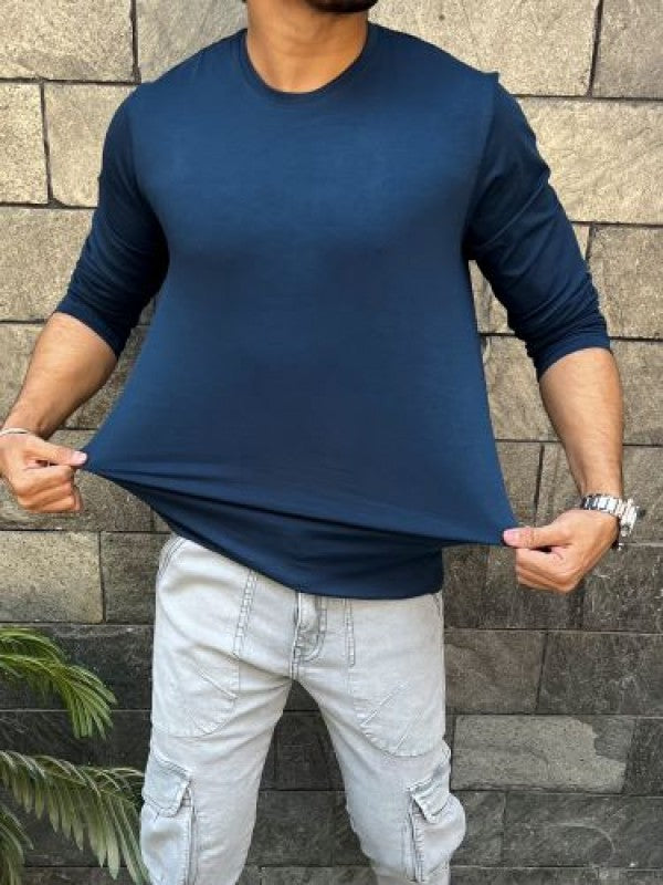 Smooth Cotton Lycra  Blue Fullsleeve Tshirt