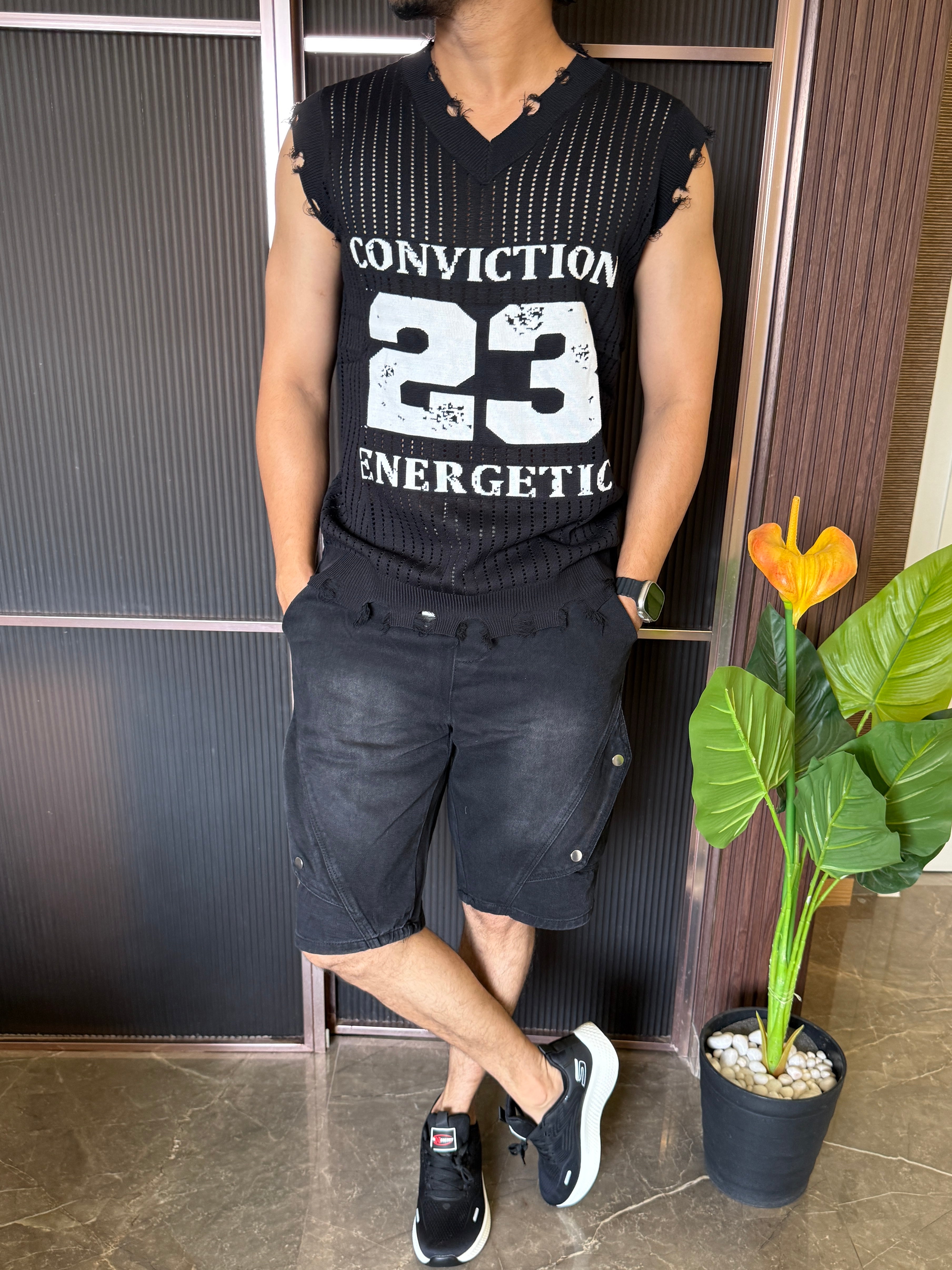Imported Knit Green Tank Black