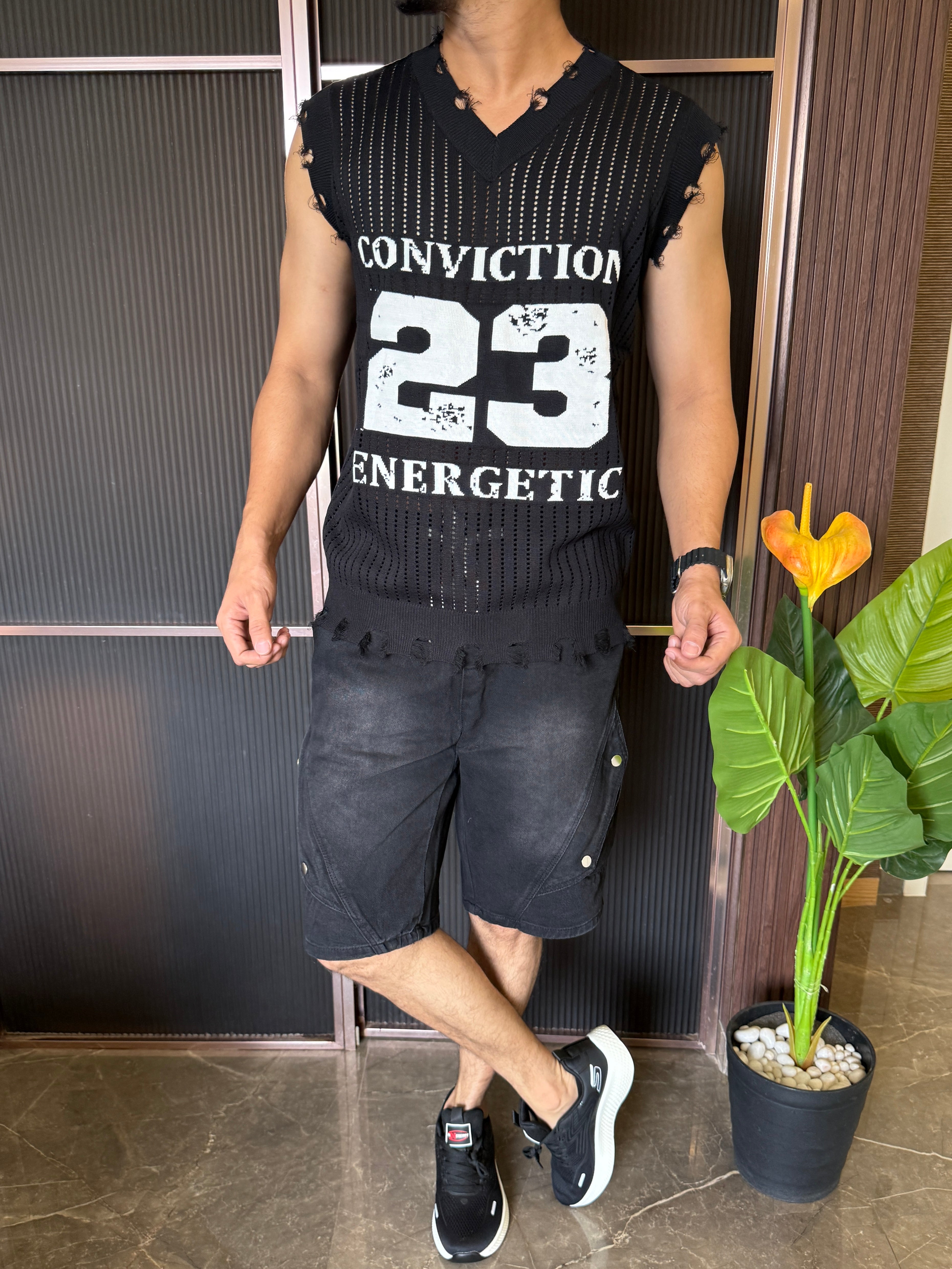 Imported Knit Green Tank Black