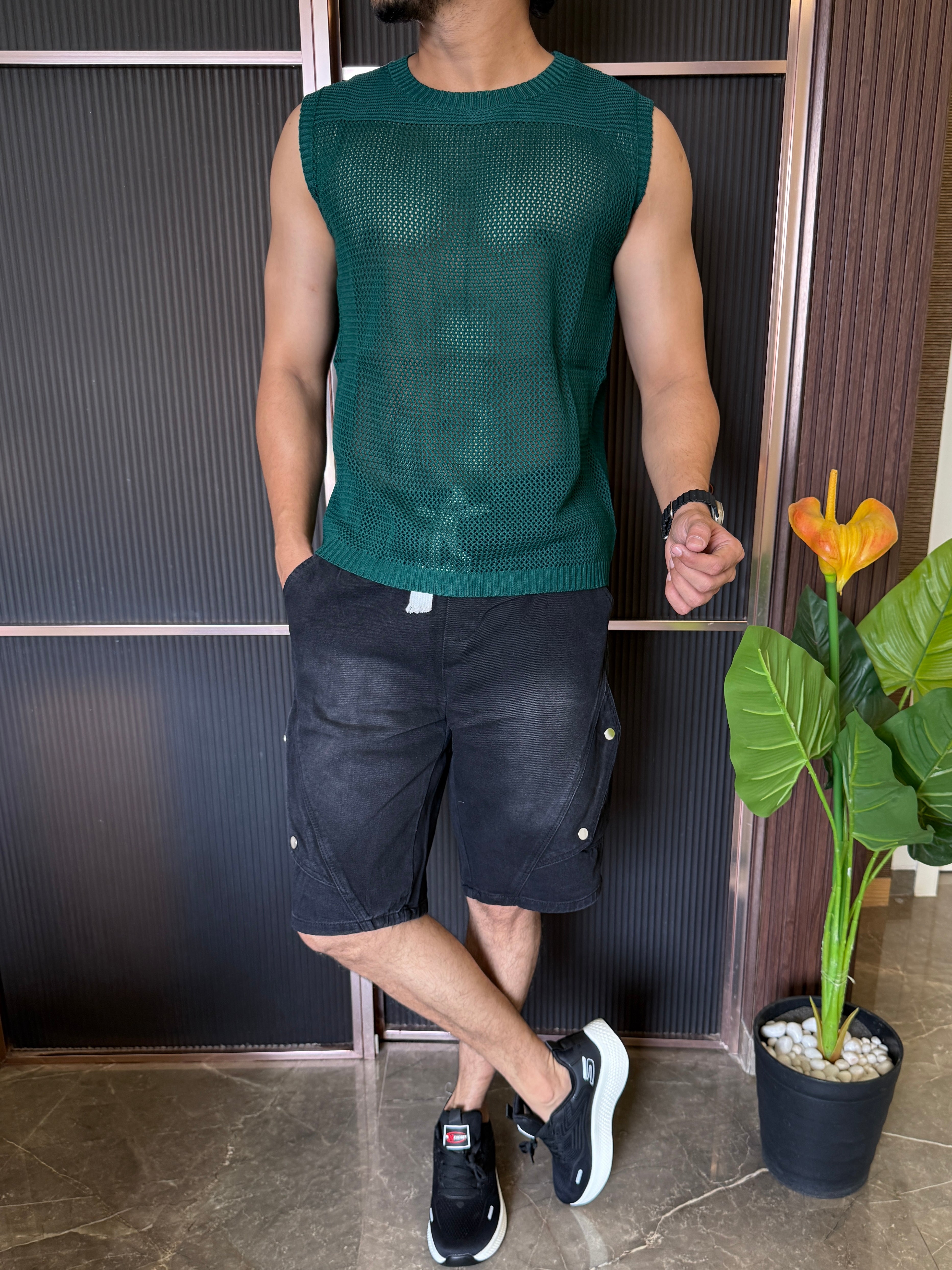 Imported Knit Net Style Green Tank