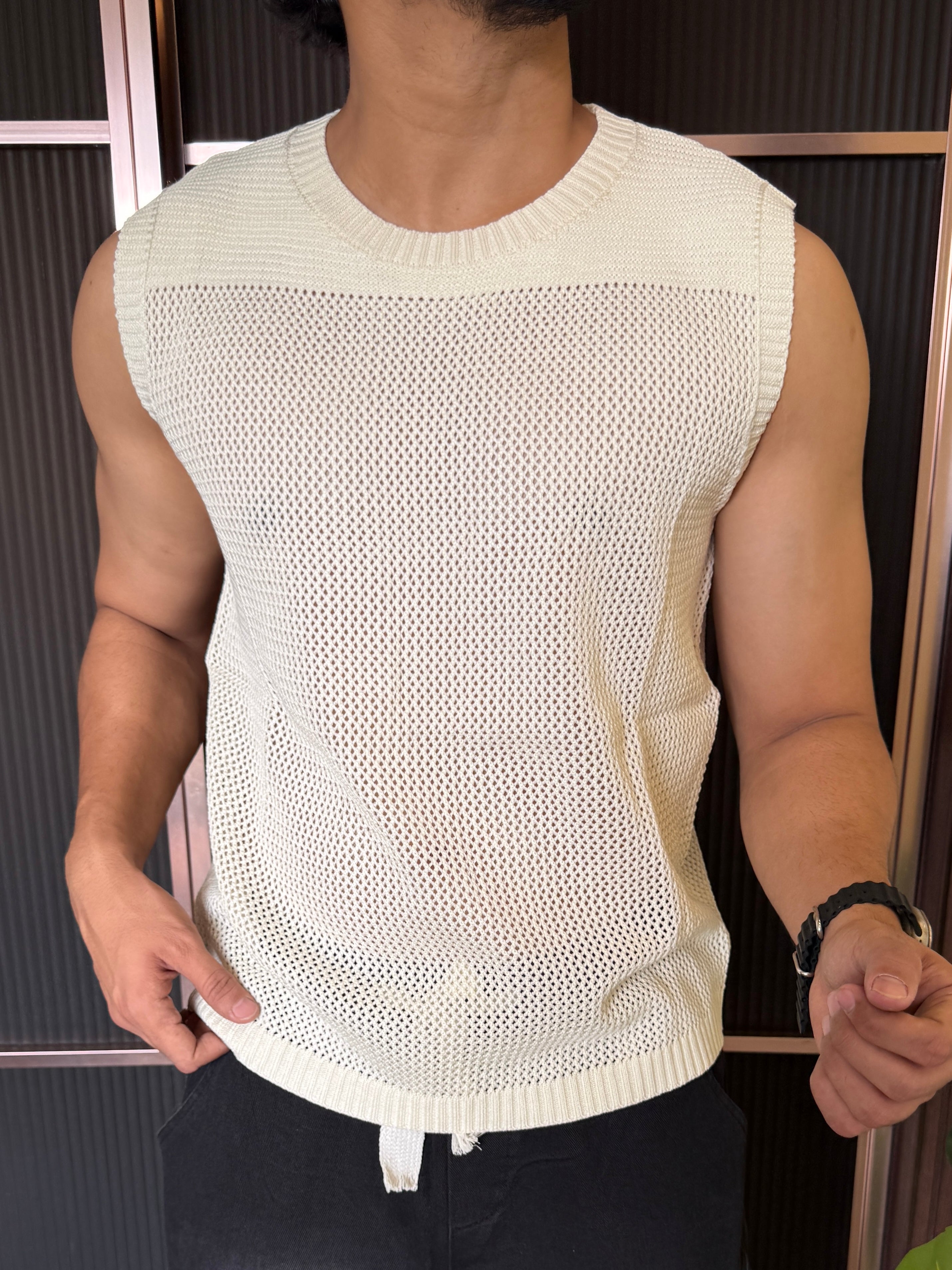 Imported Knit Net Style Crream Tank