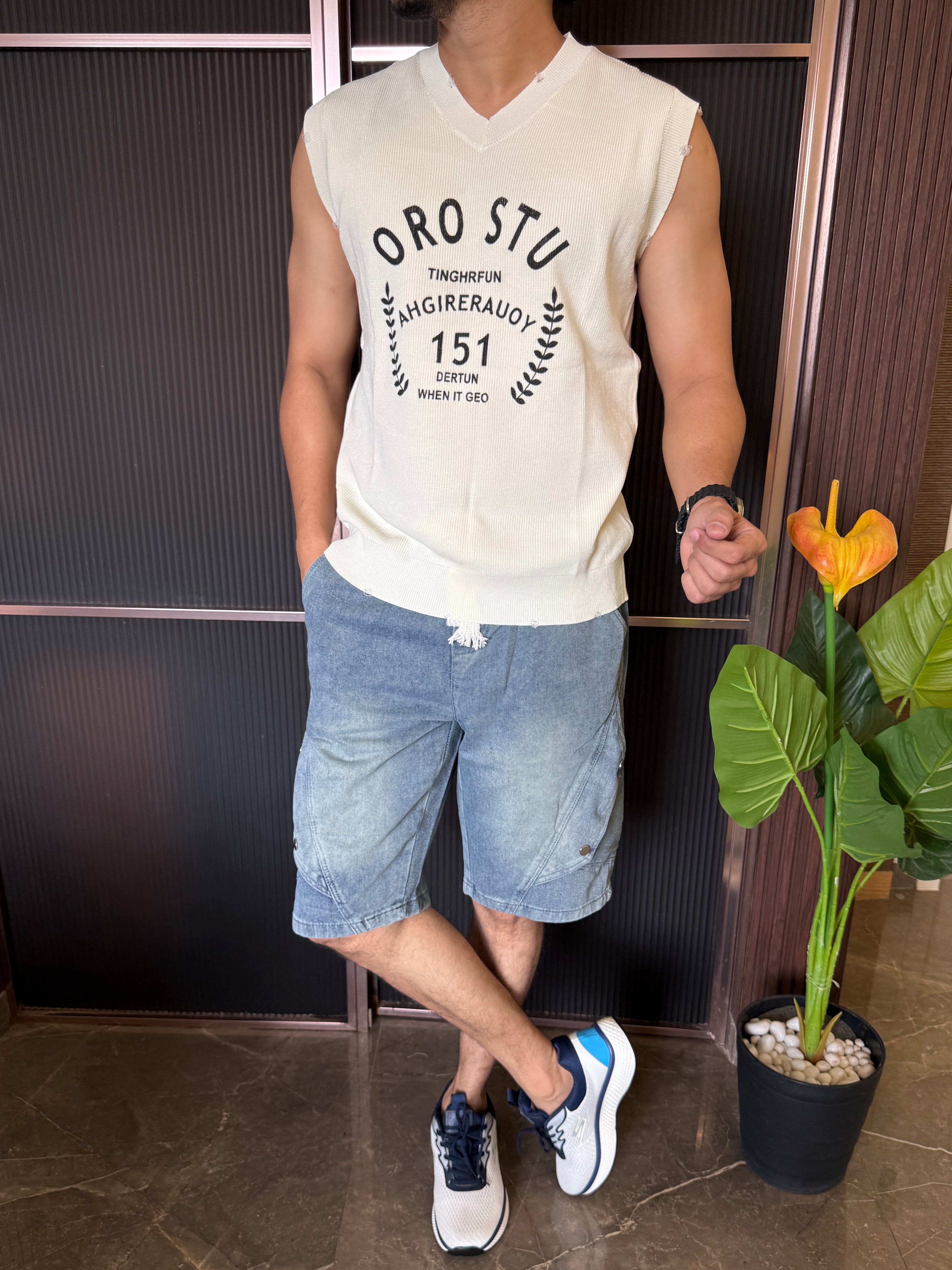Imported Knit Oro stu Off White Tank
