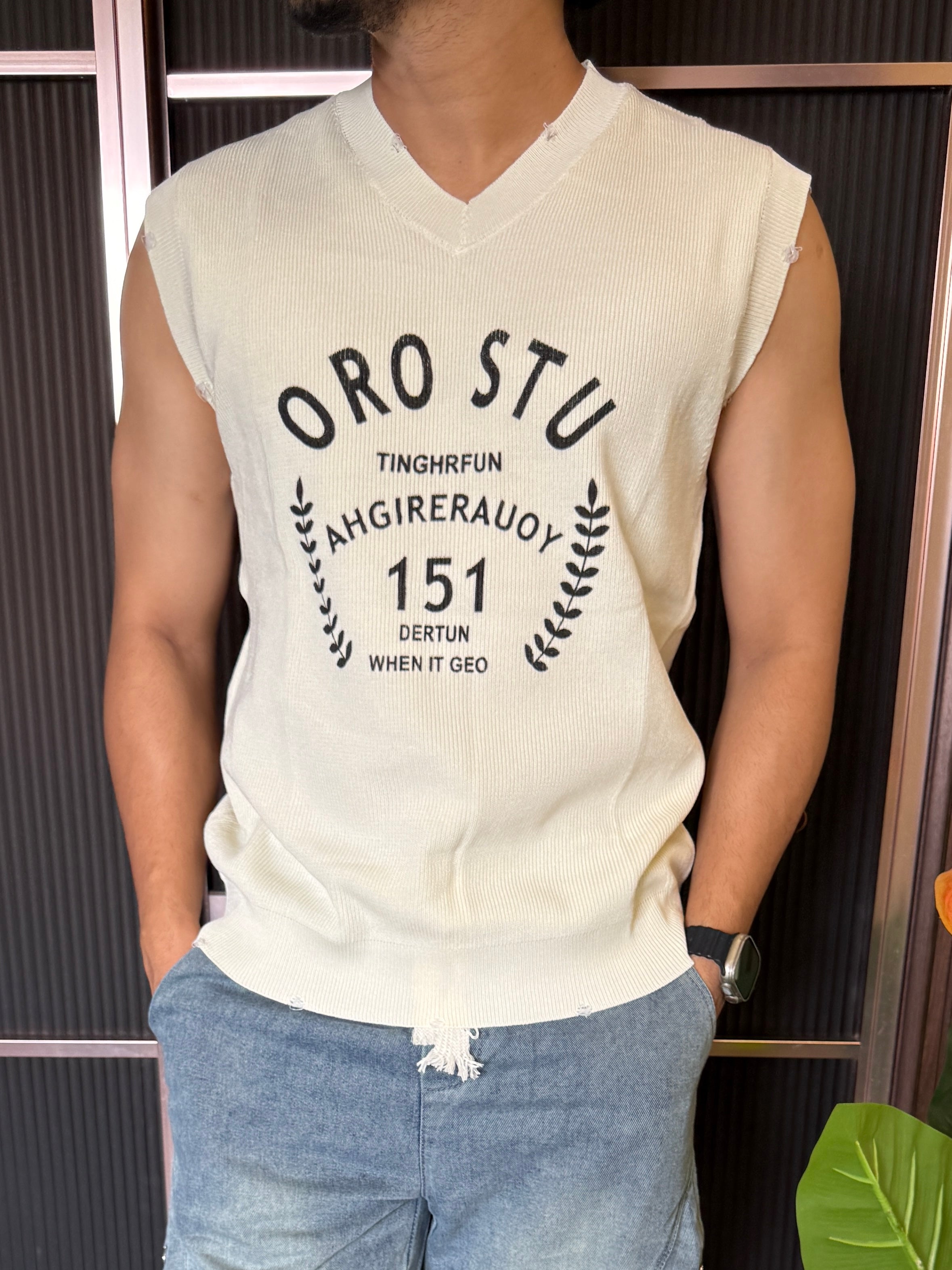 Imported Knit Oro stu Off White Tank