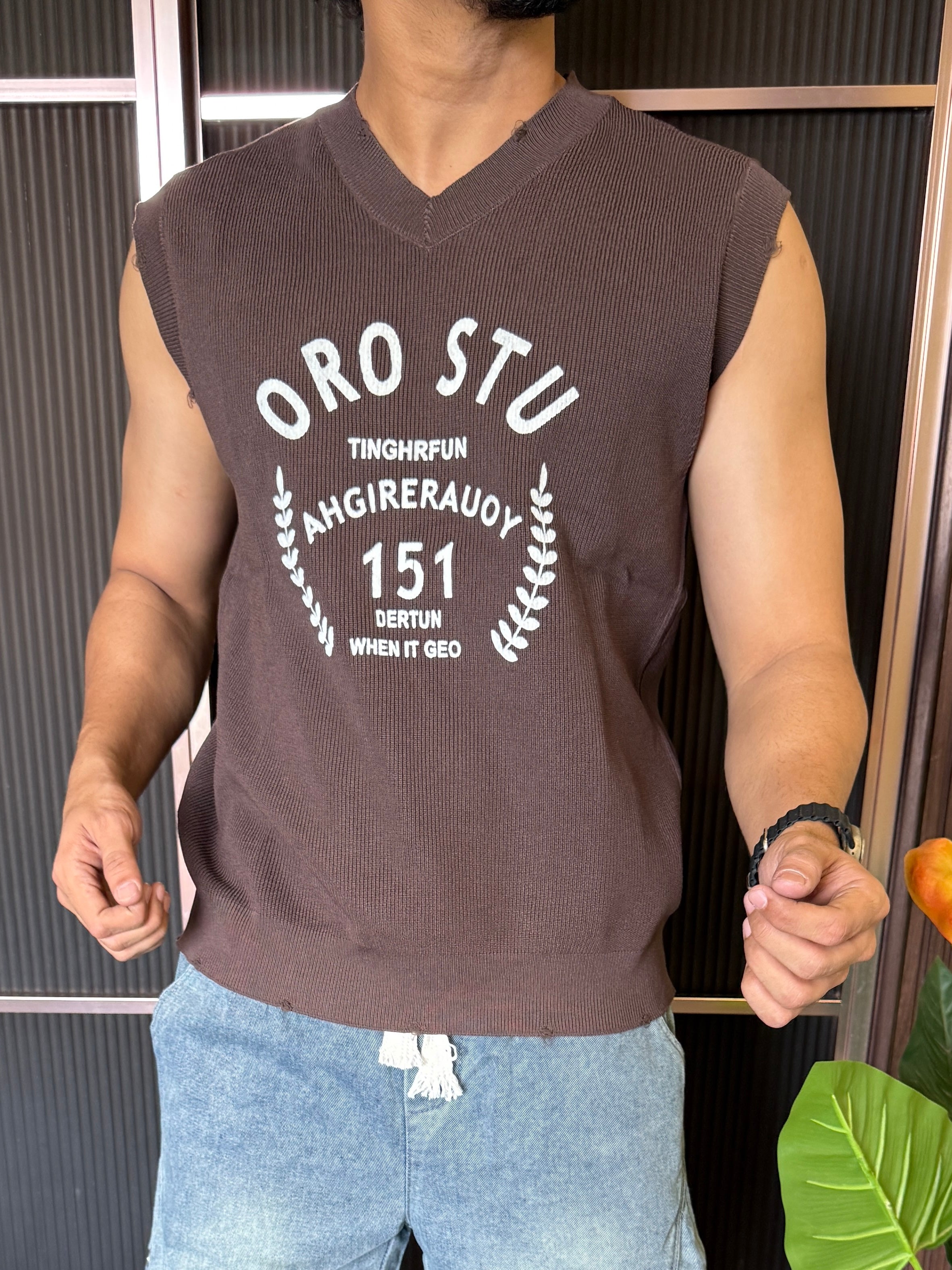 Imported Knit Oro stu Brown Tank